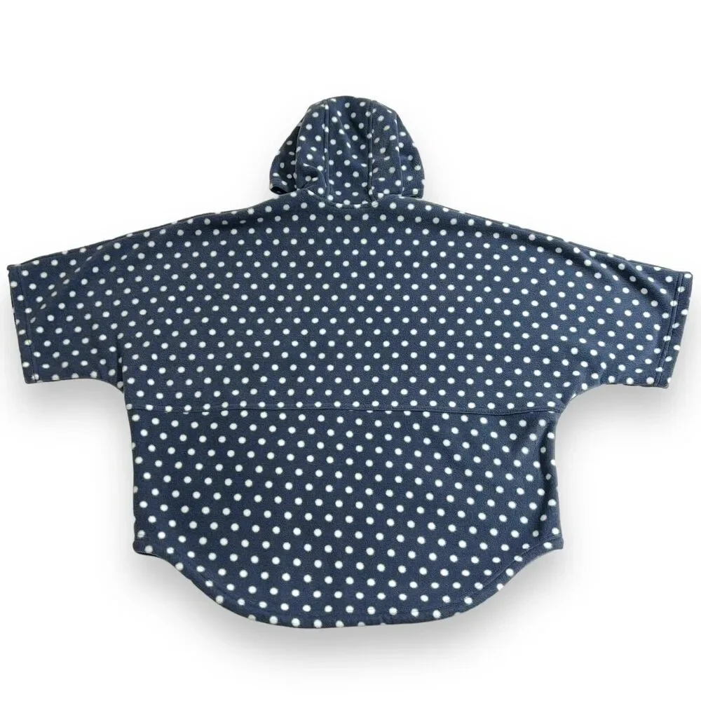 Columbia Girls Fleece Poncho Hooded Pullover Pockets Blue Polka Dots Medium